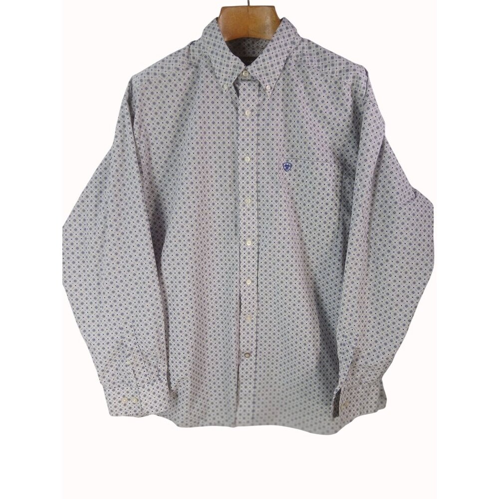 Ariat Mens Button Down Long Sleeve Shirt Size XXL Blue White Geometric